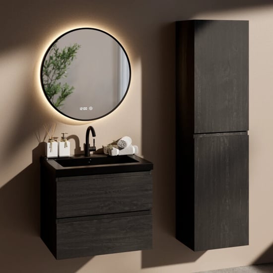 Mirlux Badkamermeubelset imperial 60cm zwart eiken wastafel zwart - Image 1