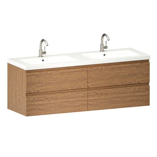 Mirlux Badkamermeubel arato 140cm 2 kraangaten warm eiken wastafel wit - Image 4