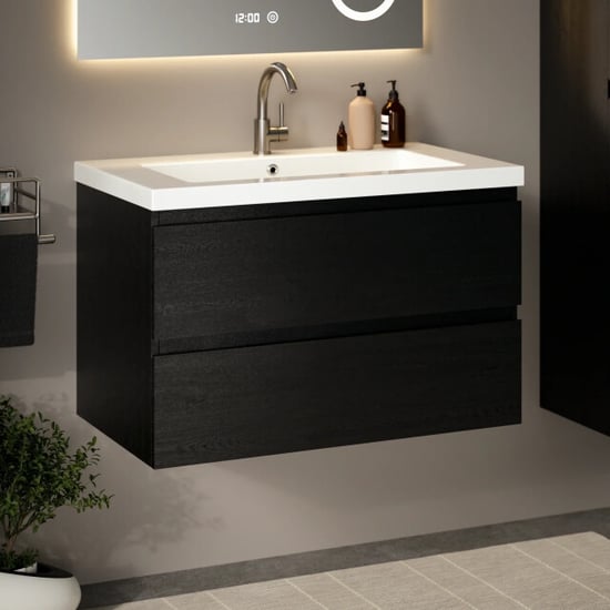 Mirlux Badkamermeubelset montero 80cm zwart eiken wastafel wit - Image 5