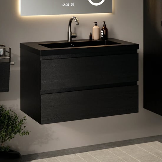Mirlux Badkamermeubelset imperial 80cm zwart eiken wastafel zwart - Image 5