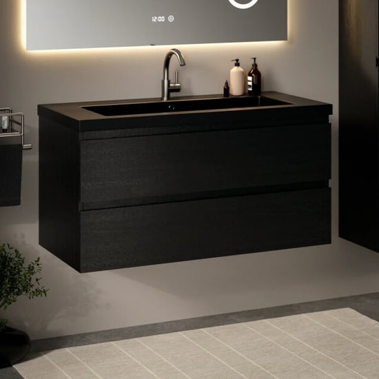 Mirlux Badkamermeubelset imperial 100cm zwart eiken wastafel zwart - Image 4