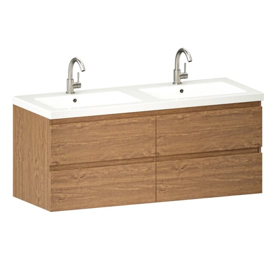 Mirlux Badkamermeubel asora 120cm 2 kraangaten warm eiken wastafel wit - Image 6