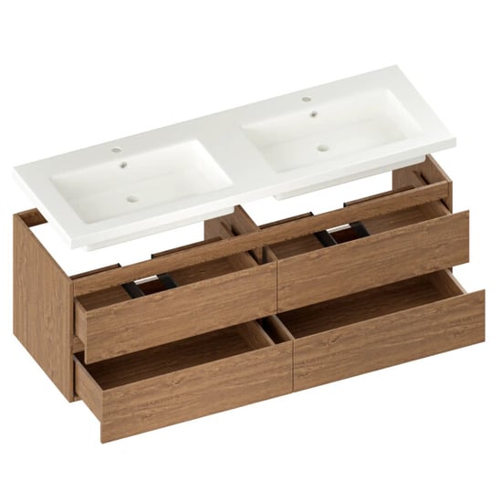 Mirlux Badkamermeubel arato 140cm 2 kraangaten warm eiken wastafel wit - Image 6