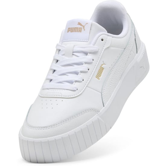Women's Puma Carina Mia Classic Low Top Trainers in White-Gold - Image 6