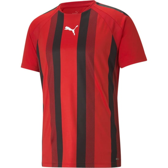 Men's Puma Teamliga Striped Jersey T-Shirt in Red/Black/White - Image 1