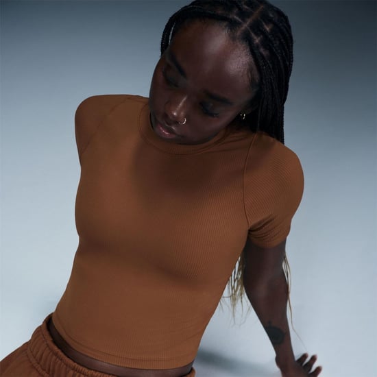 Women's Nike Zenvy Rib Top in Tan/White - Image 4