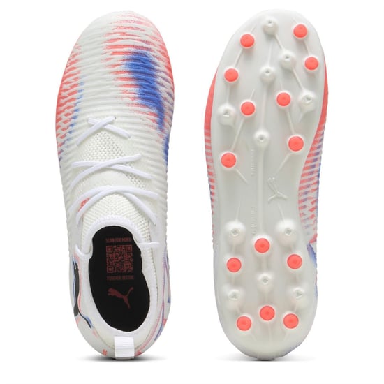 Boys Puma Kids Future 8 Match Mg Firm Ground Football Boots in Wht-Blk-Glw Red - Image 3