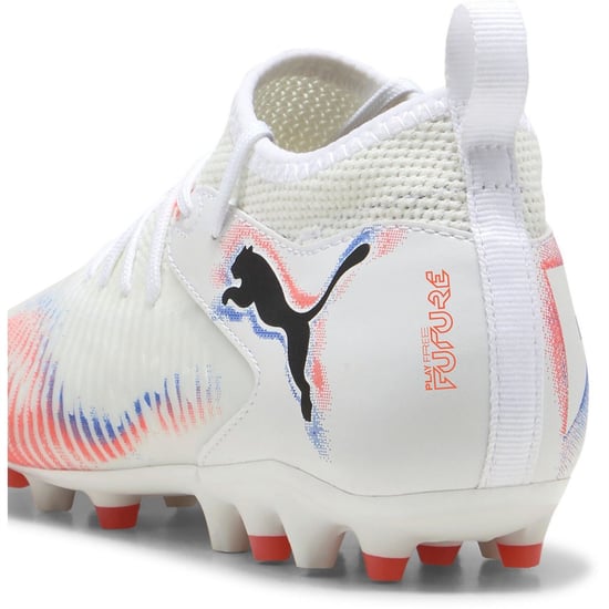 Boys Puma Kids Future 8 Match Mg Firm Ground Football Boots in Wht-Blk-Glw Red - Image 5