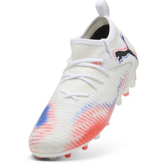 Boys Puma Kids Future 8 Match Mg Firm Ground Football Boots in Wht-Blk-Glw Red - Image 6