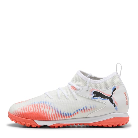 Boys Puma Kids Future 8 Match TT + Mid Astro Turf Football Boots in Wht-Blk-Glw Red - Image 2