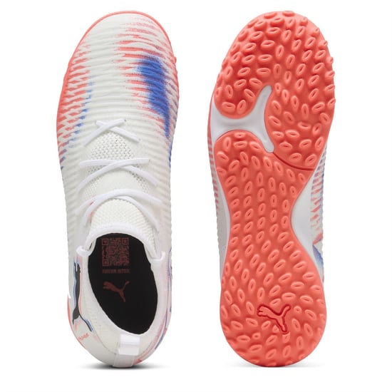 Boys Puma Kids Future 8 Match TT + Mid Astro Turf Football Boots in Wht-Blk-Glw Red - Image 3