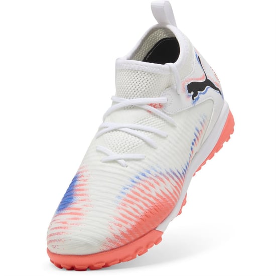 Boys Puma Kids Future 8 Match TT + Mid Astro Turf Football Boots in Wht-Blk-Glw Red - Image 6