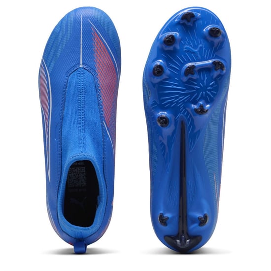 Boys Puma 5 Match Laceless Junior Firm Ground Football Boots in Blue/White - Image 3