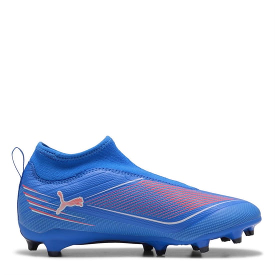 Boys Puma 5 Match Laceless Junior Firm Ground Football Boots in Blue/White - Image 4
