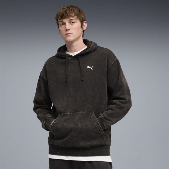 Men's Puma Elevated Relaxed Wash Overhead Hoodie in Black - Image 3