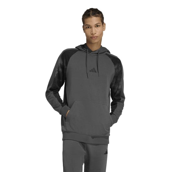 Men's adidas Camo Print Over The Head Hoodie in Grey Six/Multic - Image 2