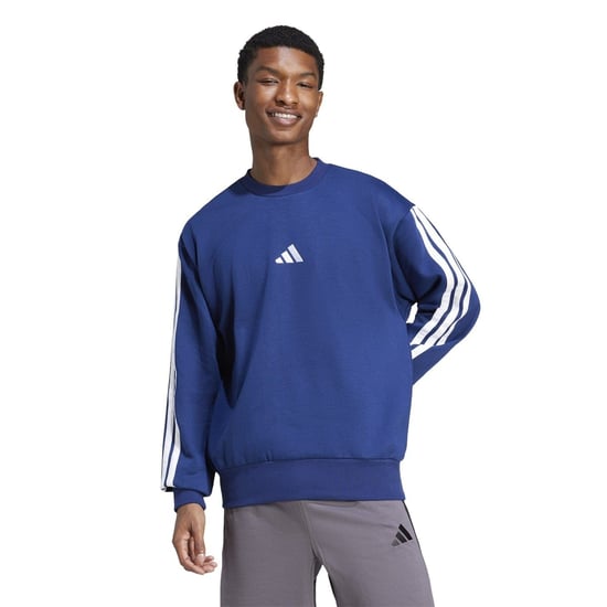Men's adidas Essentials 3 Stripes Fleece Sweatshirt in Navy/White - Image 2