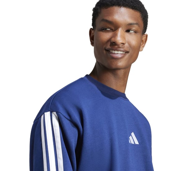 Men's adidas Essentials 3 Stripes Fleece Sweatshirt in Navy/White - Image 6