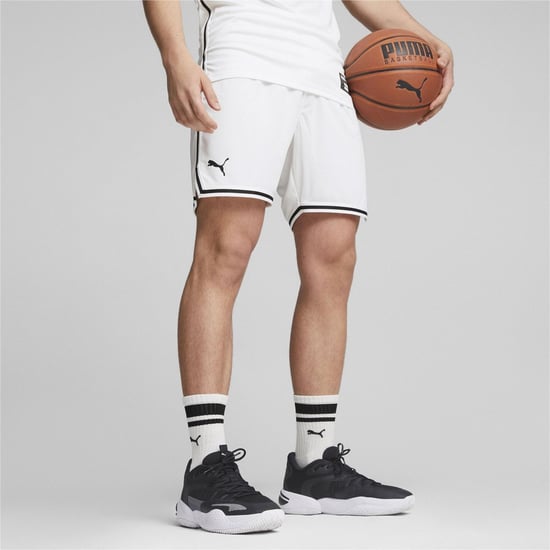 Men's Puma Hoops Team Game Basketball Shorts in White - Image 3