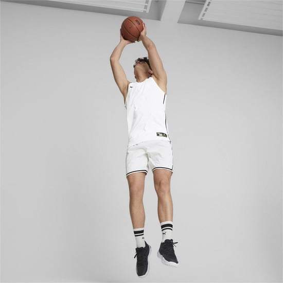 Men's Puma Hoops Team Game Basketball Shorts in White - Image 5