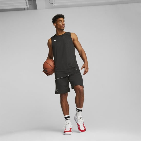 Men's Puma Hoops Team Practice Basketball Shorts in Black - Image 5