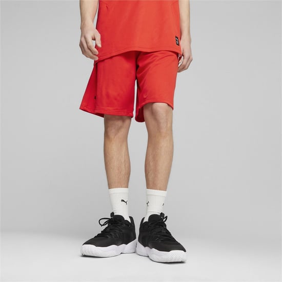 Men's Puma Hoops Team Practice Basketball Shorts in Red - Image 3