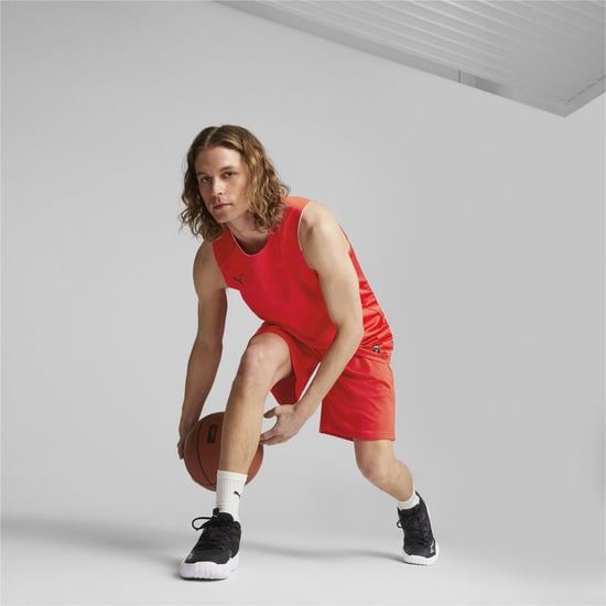 Men's Puma Hoops Team Practice Basketball Shorts in Red - Image 5