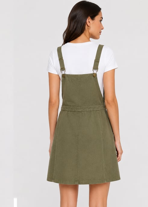 Khaki Suede Dungaree Pinafore Dress - Image 2