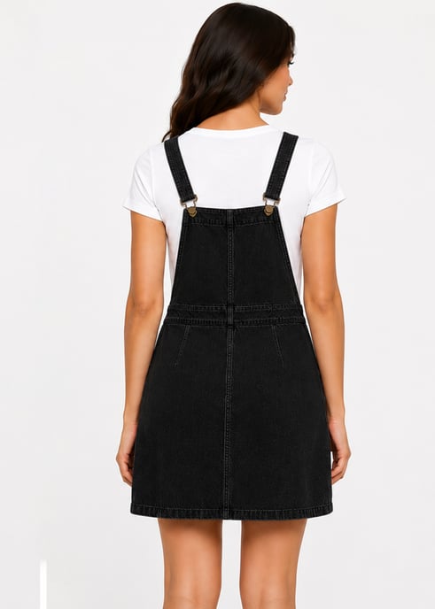 Black Suedette Dungaree Pinafore Dress - Image 2