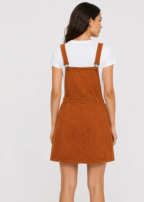 Rust Suede Dungaree Pinafore Dress - Image 2