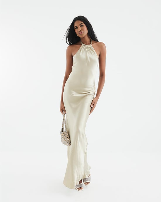 River Island Womens Slip Maxi Dress Gold Halter Neck - Image 1