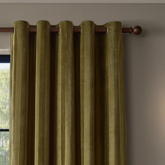 Paoletti Regency Stripe Velvet Fully Lined Eyelet Curtain Pair, Olive - Image 3