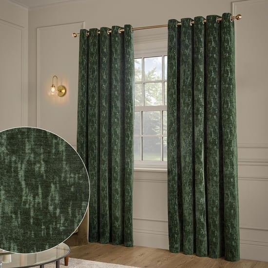 Paoletti Aurelio Chenille Fully Lined Eyelet Curtain Pair, Emerald - Image 1
