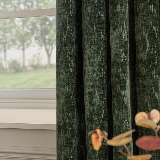 Paoletti Aurelio Chenille Fully Lined Eyelet Curtain Pair, Emerald - Image 2