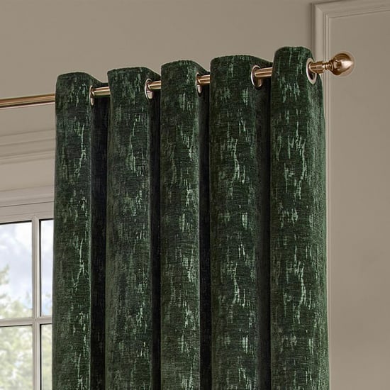 Paoletti Aurelio Chenille Fully Lined Eyelet Curtain Pair, Emerald - Image 3
