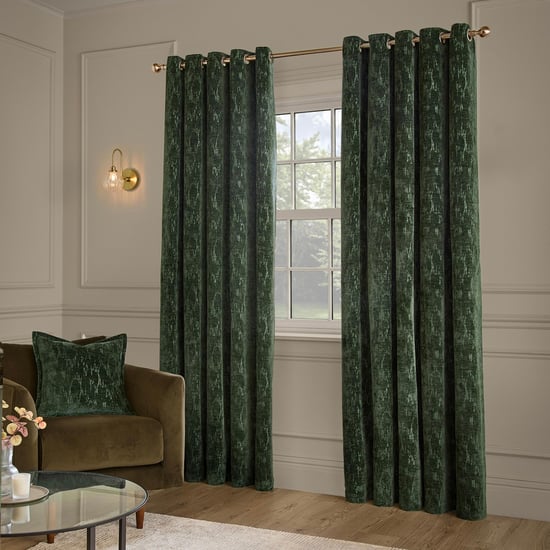 Paoletti Aurelio Chenille Fully Lined Eyelet Curtain Pair, Emerald - Image 4