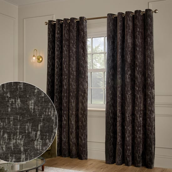 Paoletti Aurelio Chenille Fully Lined Eyelet Curtain Pair, Charcoal - Image 1