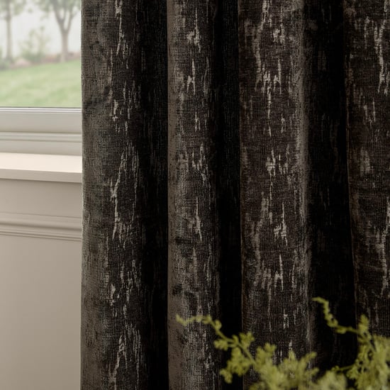 Paoletti Aurelio Chenille Fully Lined Eyelet Curtain Pair, Charcoal - Image 2