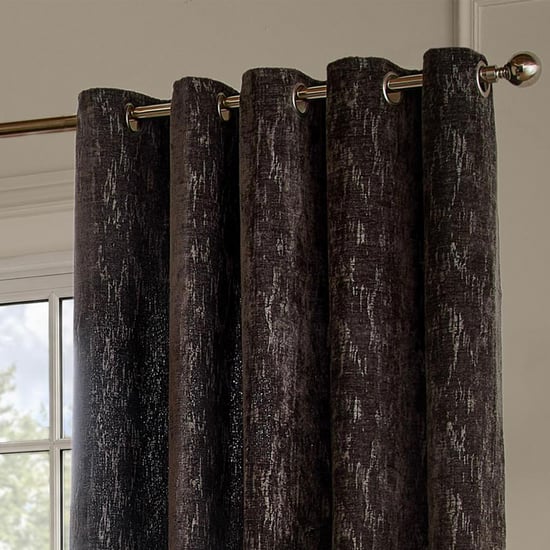 Paoletti Aurelio Chenille Fully Lined Eyelet Curtain Pair, Charcoal - Image 3