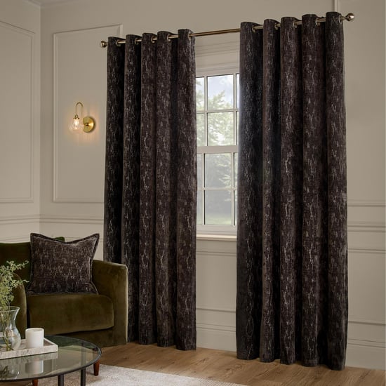 Paoletti Aurelio Chenille Fully Lined Eyelet Curtain Pair, Charcoal - Image 4