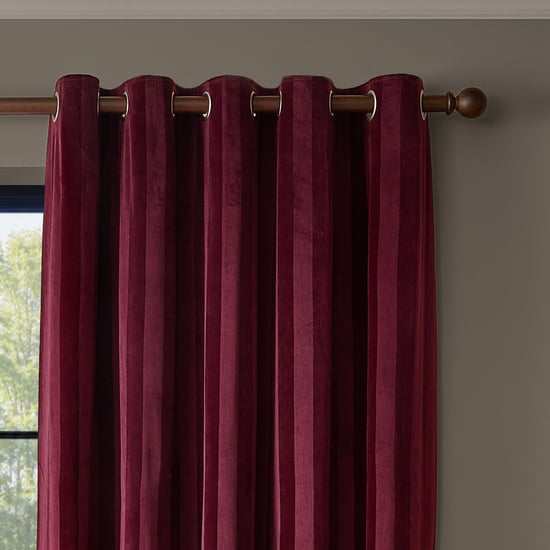 Paoletti Regency Stripe Velvet Fully Lined Eyelet Curtain Pair, Burgundy - Image 3
