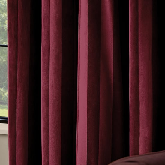 Paoletti Regency Stripe Velvet Fully Lined Eyelet Curtain Pair, Burgundy - Image 4