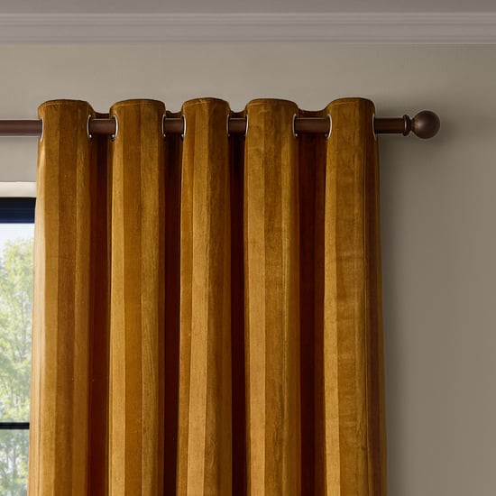 Paoletti Regency Stripe Velvet Fully Lined Eyelet Curtain Pair, Antique Gold - Image 3