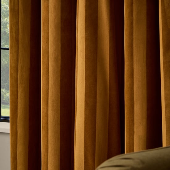 Paoletti Regency Stripe Velvet Fully Lined Eyelet Curtain Pair, Antique Gold - Image 4