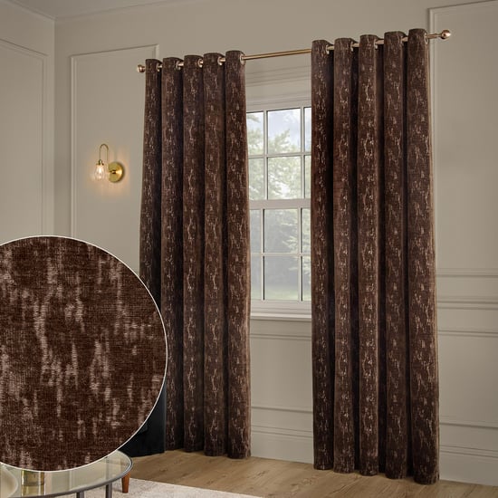 Paoletti Aurelio Chenille Fully Lined Eyelet Curtain Pair, Chocolate - Image 1