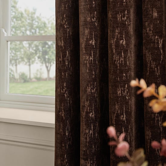Paoletti Aurelio Chenille Fully Lined Eyelet Curtain Pair, Chocolate - Image 2