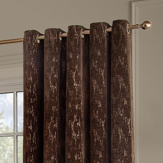 Paoletti Aurelio Chenille Fully Lined Eyelet Curtain Pair, Chocolate - Image 3