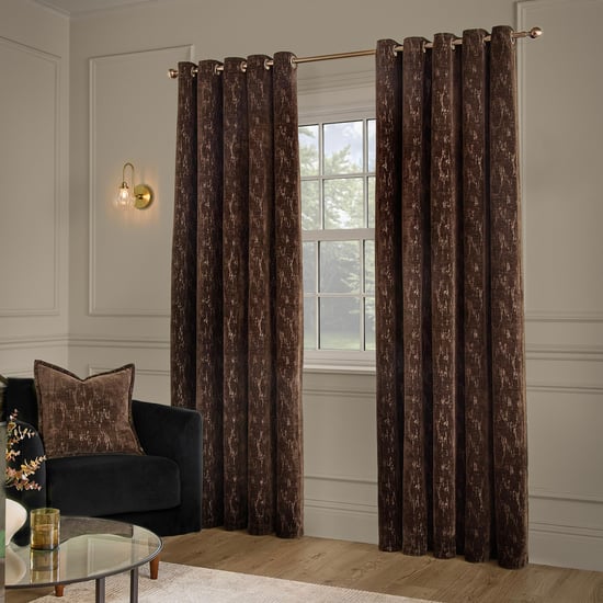 Paoletti Aurelio Chenille Fully Lined Eyelet Curtain Pair, Chocolate - Image 4