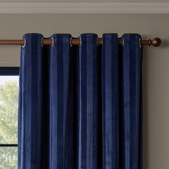 Paoletti Regency Stripe Velvet Fully Lined Eyelet Curtain Pair, Midnight - Image 3