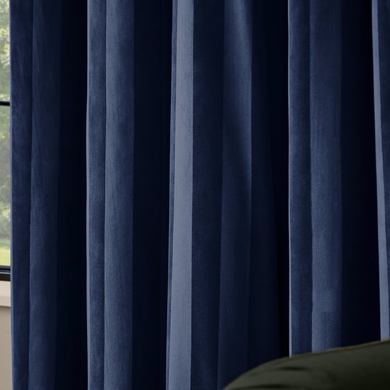 Paoletti Regency Stripe Velvet Fully Lined Eyelet Curtain Pair, Midnight - Image 4
